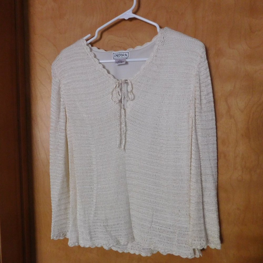 White Crochet Long Sleeve Blouse
